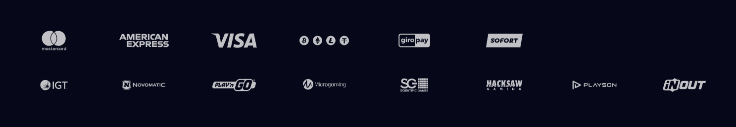Smash Casino payment methods and providers — Mastercard, Visa, American Express, Bitcoin, Ethereum, Litecoin, Tether, Giropay, Sofort, IGT, Novomatic, Play'n GO, Microgaming